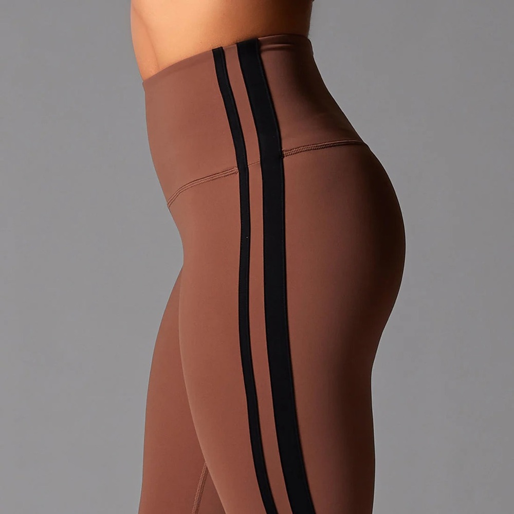 Sleek Brown Leggings with Black Stripes